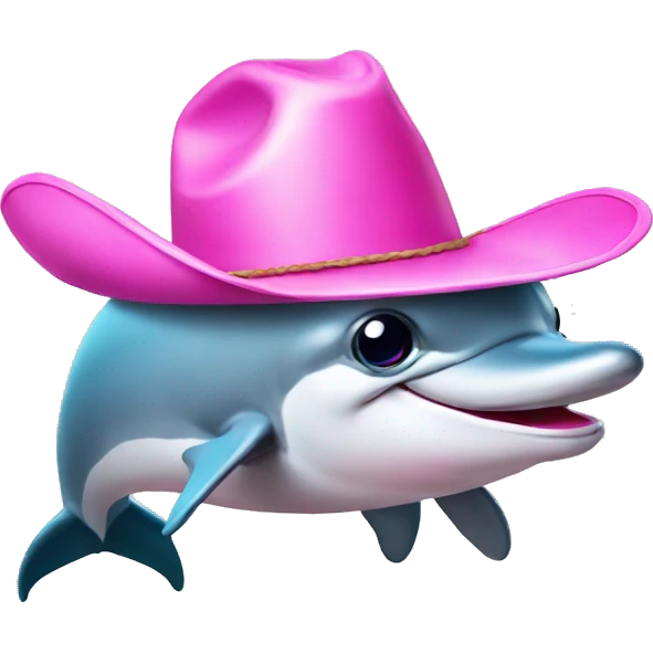 Dolphin with pink cowboy hat and silly face, front face emoji