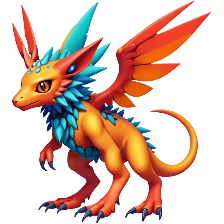  colorful warm-colored hot lush exotic modern cyber-Fakémon-Digimon-Trico-Vernid-creature (full body) emoji