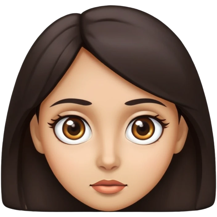 woman face with big eyes, medium skin tone, and dark hair emoji