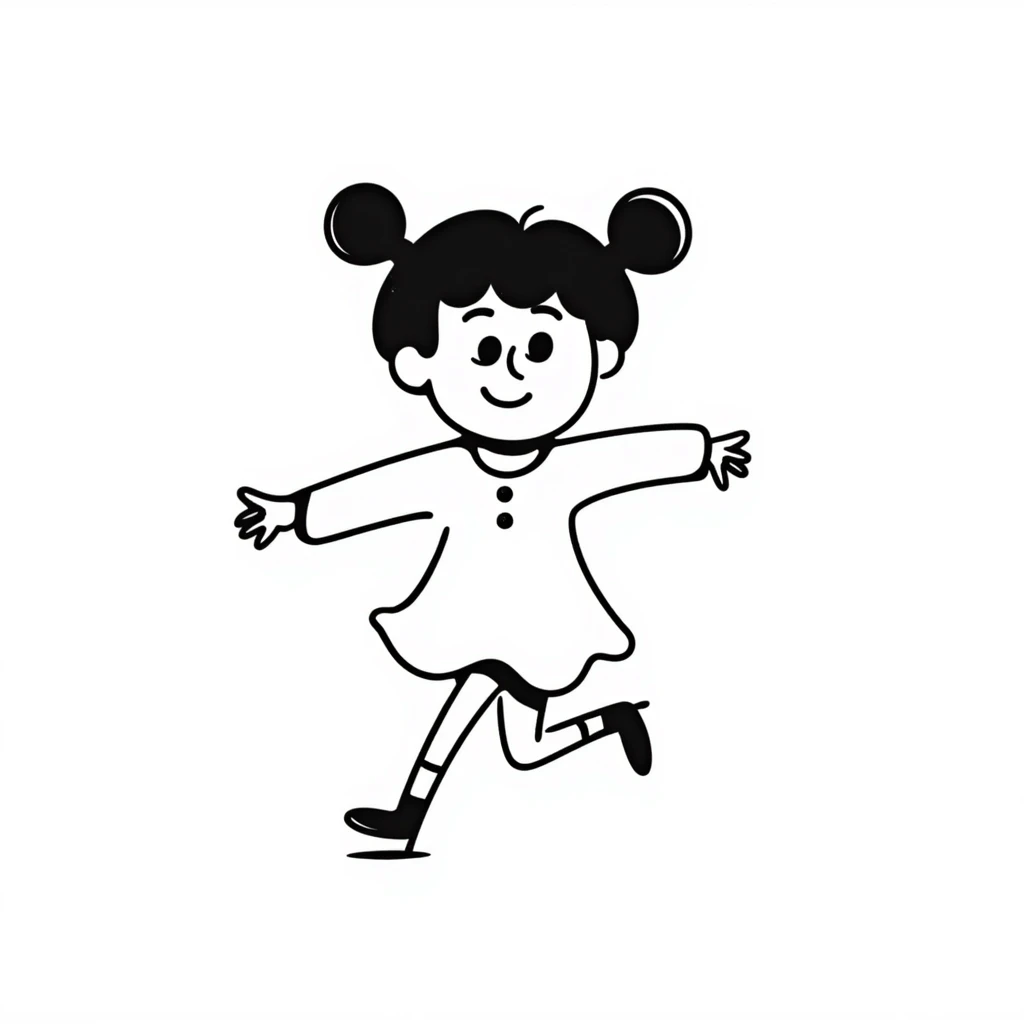 Hand-drawn little girl with pigtails and a cute dress emoji