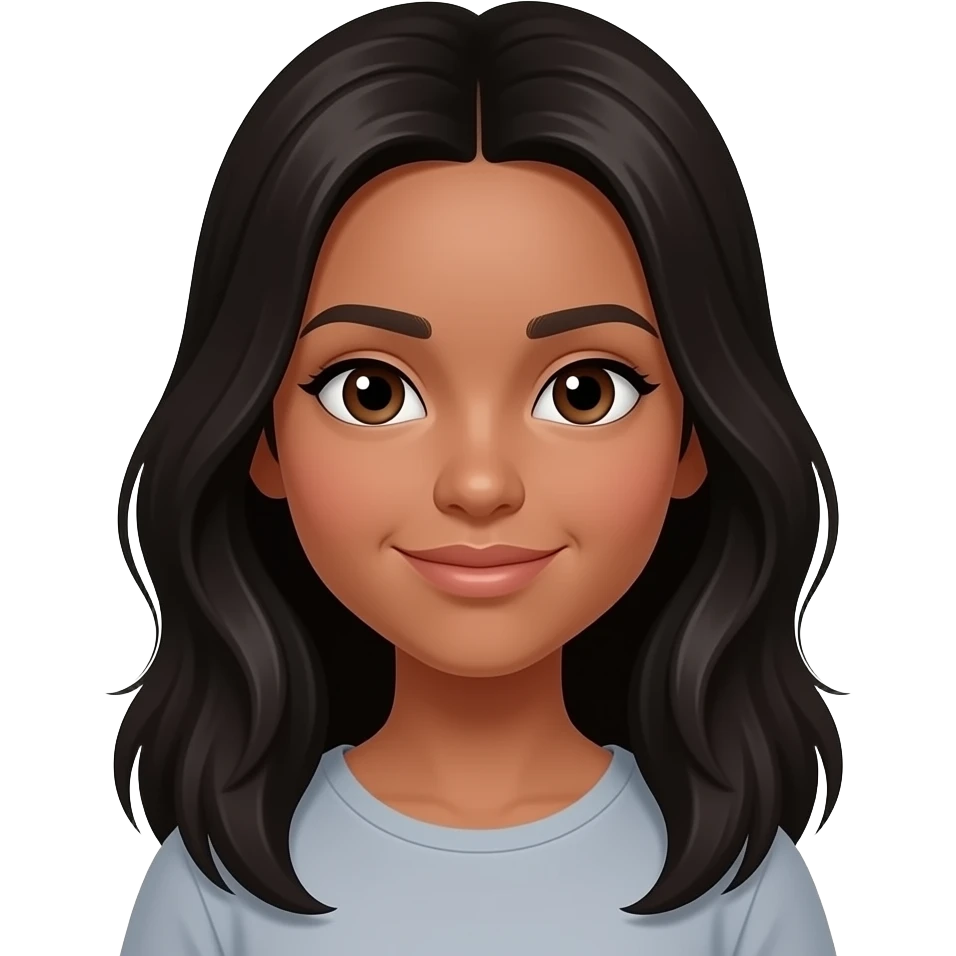 brown skin, 15 year old female with brown eyes and long black hair emoji