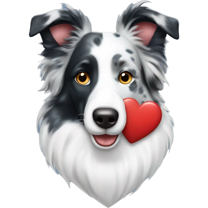 Bordercollie blue merle holding heart emoji
