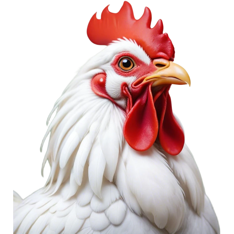 Cinematic Cute Yawning White Rooster Portrait Emoji, Head tilted slightly with a dramatic, wide-open yawn, showcasing a soft, downy white plumage with a crisp red comb and drooping wings, round eyes barely open in drowsy contentment, Simplified yet irresistibly adorable features, highly detailed, glowing with a soft, cozy glow, high shine, relaxed yet expressive, stylized with a touch of whimsy, bright and endearing, soft glowing outline, capturing the essence of a sleepy yet affectionate rooster, so drowsy it feels like it could stretch out of the screen and curl up for a nap! emoji