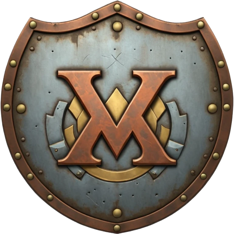 a battle worn steel shield with engraved roman numerals "XXX", the roman numerals should be prominent and in the center of the shield emoji