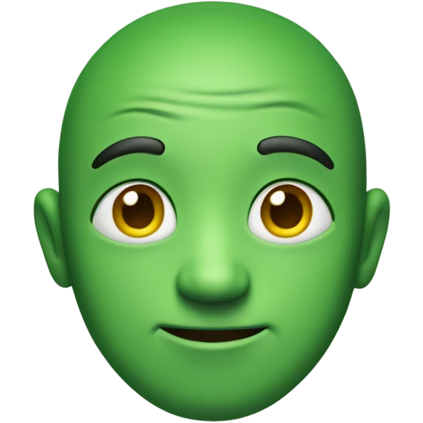 green face, smiling, looking off to the side emoji