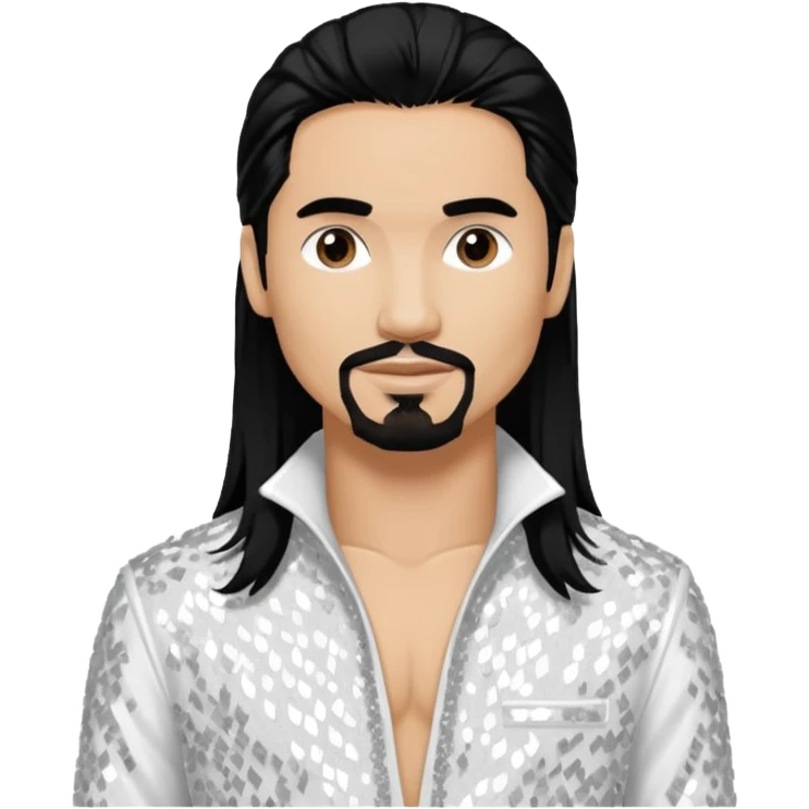 Kevin Richardson from Backstreet Boys with long black hair, white sequin outfit emoji