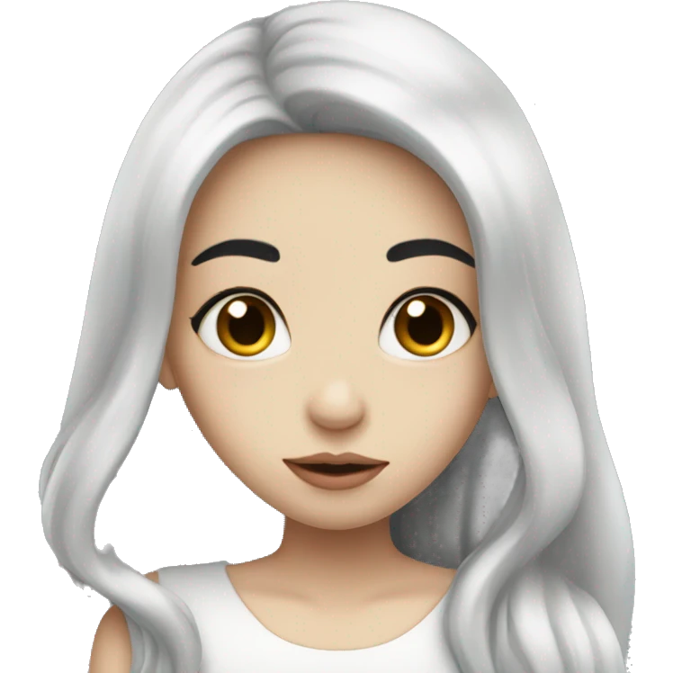 Pale girl with long black hair sending a kiss emoji