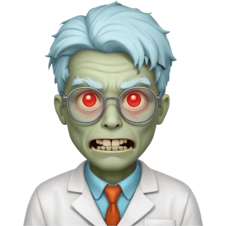 mad experiment zombie scientist portrait, head and shoulders only, exposed brain glow, broken glasses, evil grin, horror lab vibe, 3D cartoon, mobile game icon style, clean background, no text, no watermark
 emoji