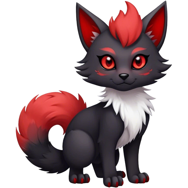 Kawaii dark edgy black and red fantasy ethereal anthro fursona Fakemon with tufted tail  emoji