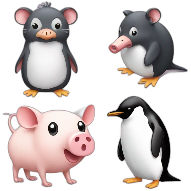 Mouse with penguin and two pigs emoji