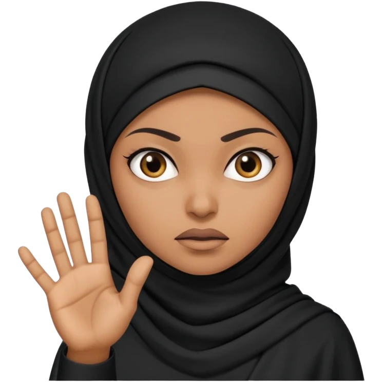 сердитая черная женщина мусульманка по пояс  показывает рукой в право  emoji