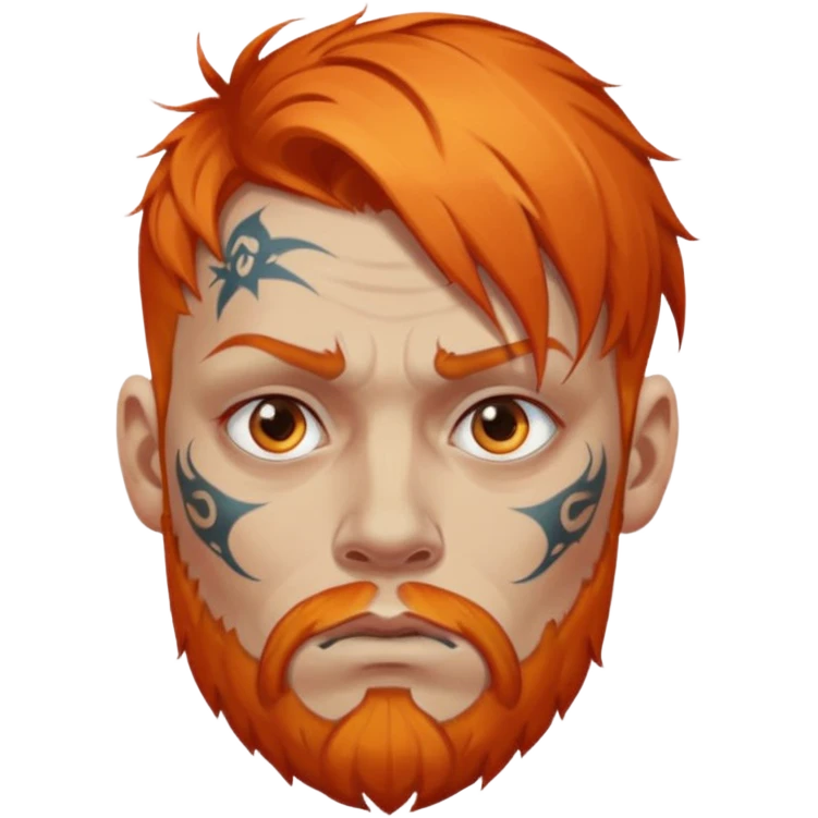 man with tattooed faces and orange hair emoji