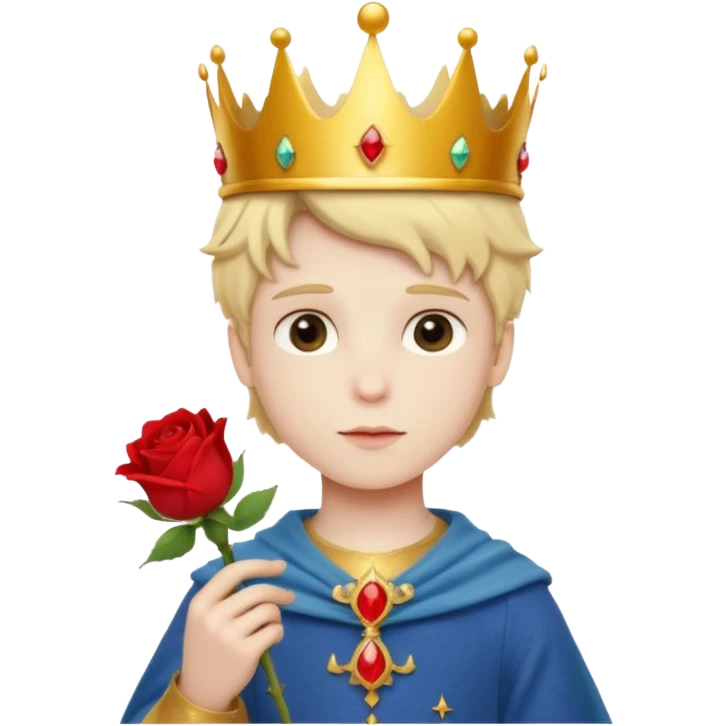 The Little Prince with a crown and a rose in his hand emoji