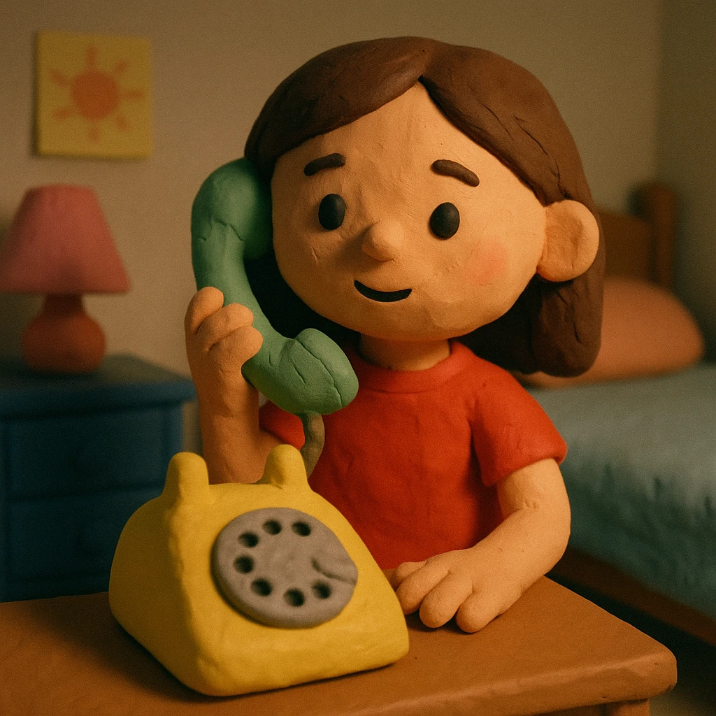 girl talking on telephone in her room emoji
