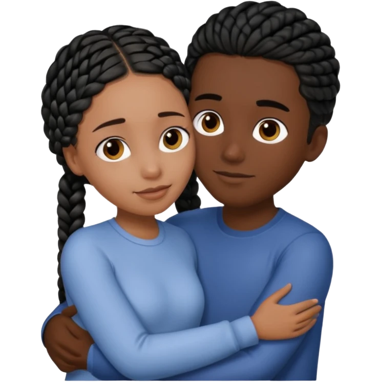 dark skin, black girl with black braids hugging her white boyfriend with straight parted brown hair and olive skin emoji