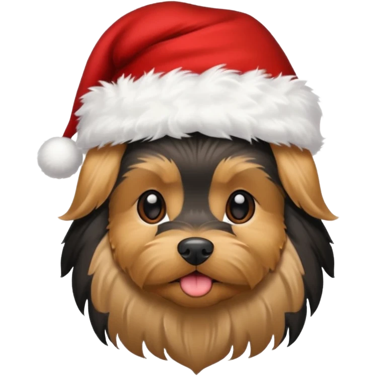 Yorkie wearing a Santa hat emoji