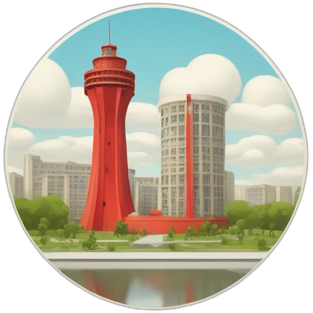 Constructivism ussr style round shape with tower building emoji