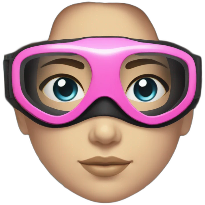 woman body with blues eyes, large and straight brown hair, pink diving mask with a single crystal. underwater black suit emoji