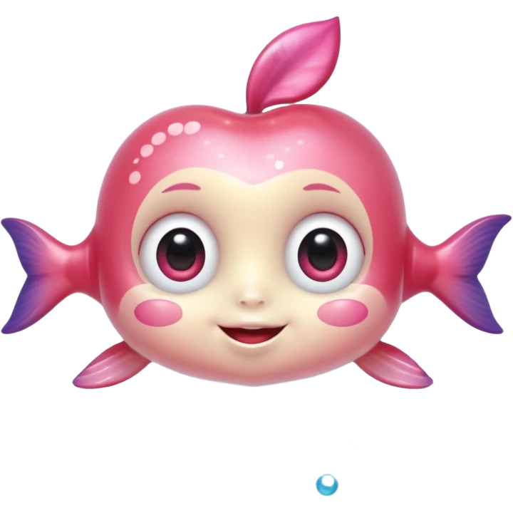 adorable underwater animal with shiny plastic finish, oversized sparkling eyes, miniature body, cheerful smile, blushing cheeks, intricate textures, pastel and bright accent colors, tiny heart or bow accessory, rich shading, apple emoji style emoji