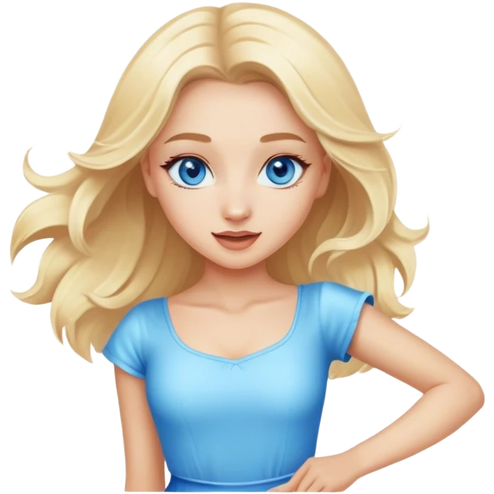 Beautiful blonde girl with blue eyes dancing emoji