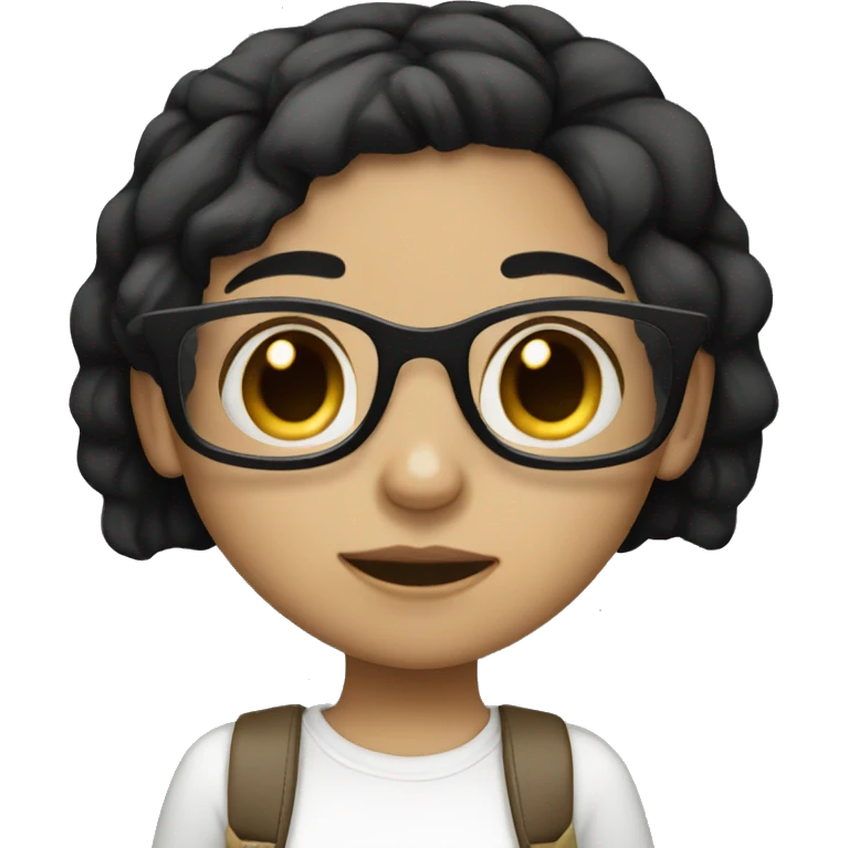 Girl with black glasses short black hair white skintone  emoji