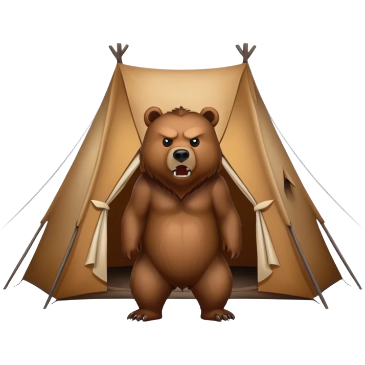 angry grizzly bear looking at a tent emoji