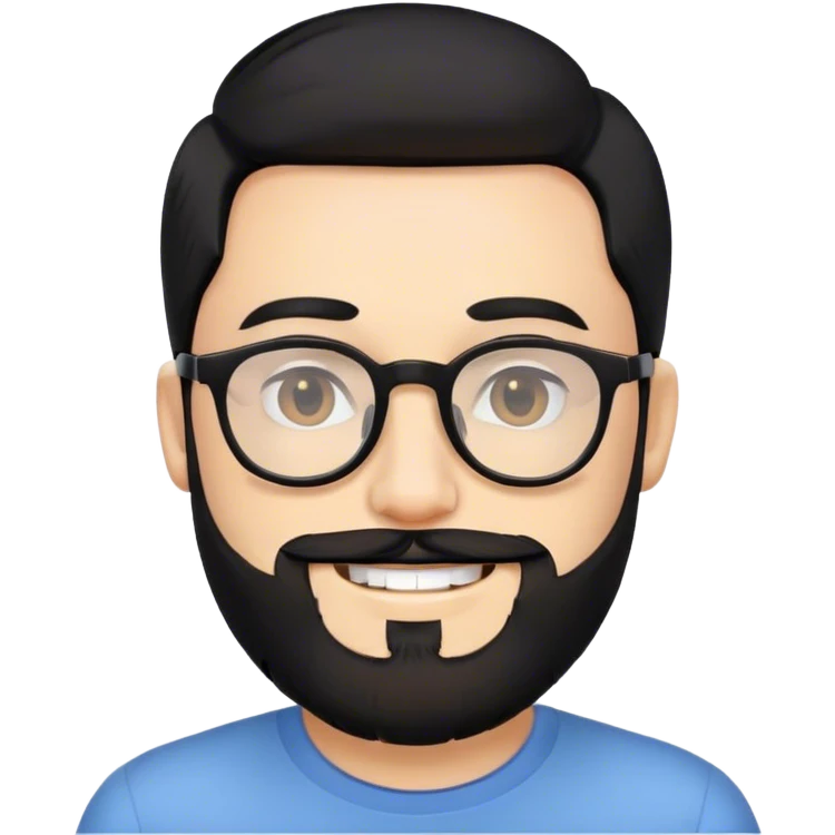 Human male, with beard and glasses, black hair smiling. emoji