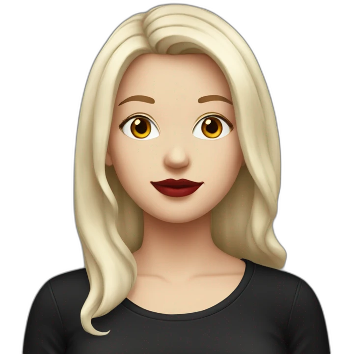 a white girl with burgundy hair and red lips in a black T-shirt emoji