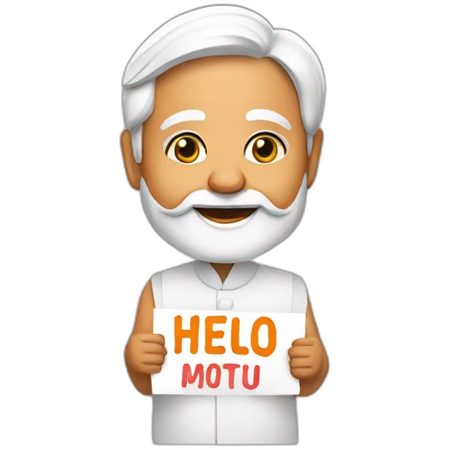 Narendra Modi holding sign that says hello emoji