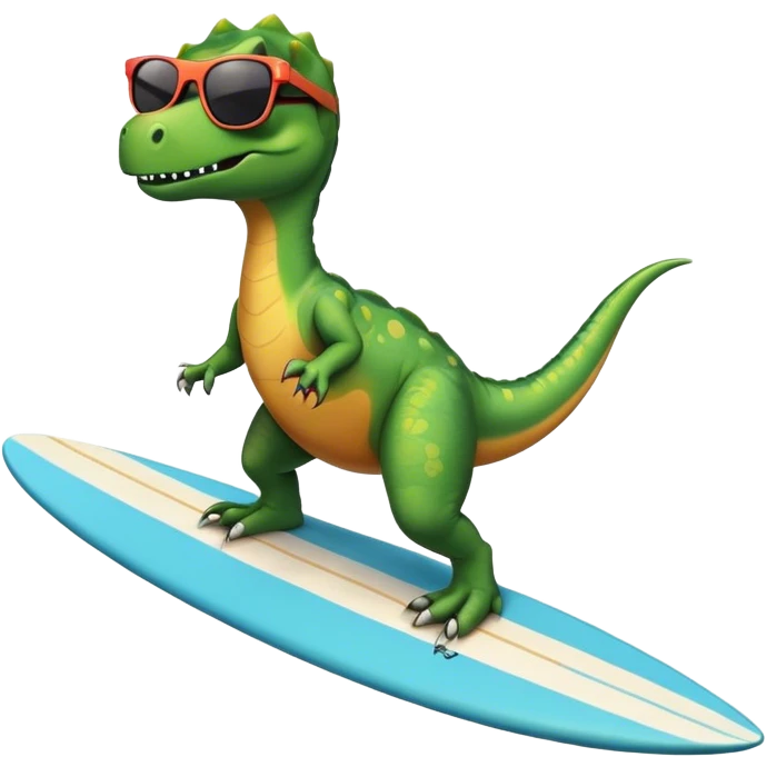 Dinosaur with sunglasses on a surfboard ￼ emoji