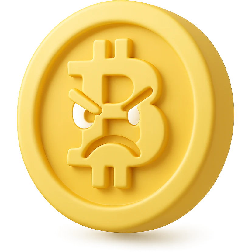 A Bitcoin symbol with an angry face. emoji
