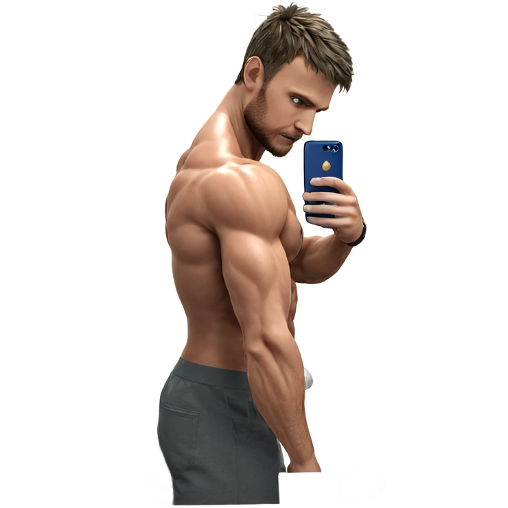 muscular man in bathroom mirror emoji