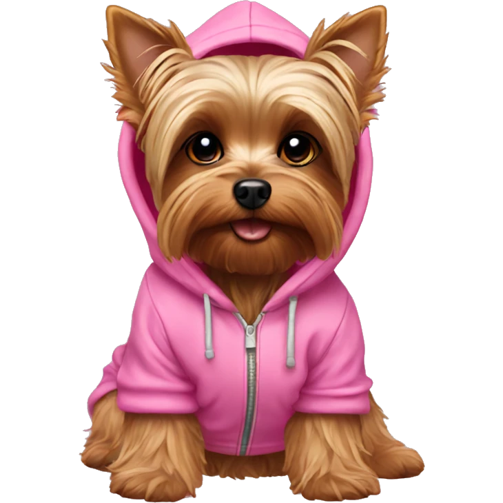 Yorkie wearing a pink hoodie emoji