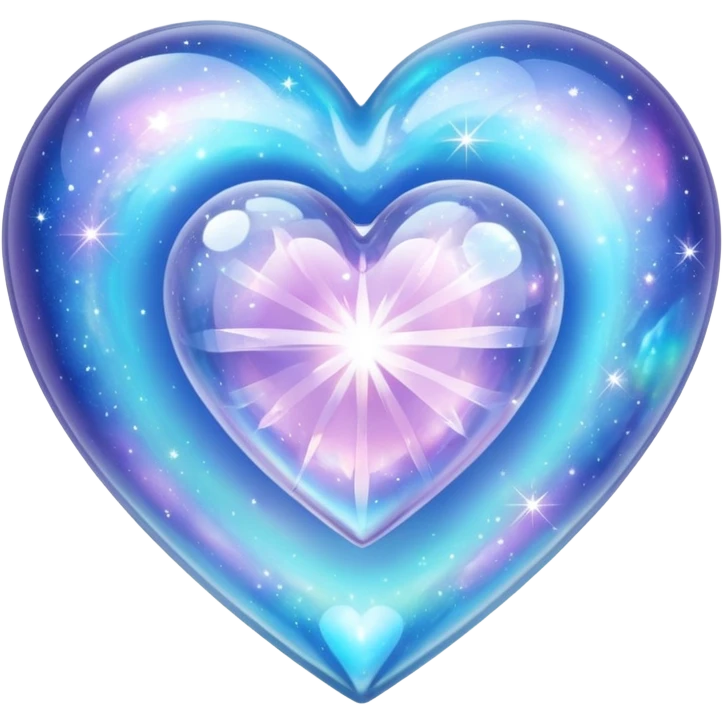 sparkly glossy pastel blue iridescent glass crystal nebula glass heart emoji