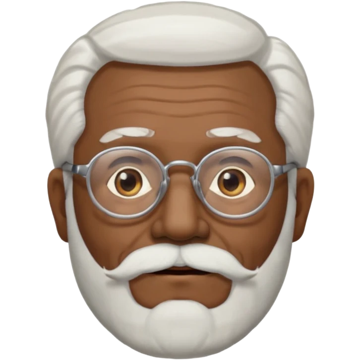 An elderly man emoji with medium-dark skin tone, long face, white hair on the sides, glasses, light eyebrows, and a light white beard. emoji