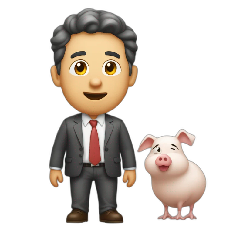 menino magro correndo com um porco emoji