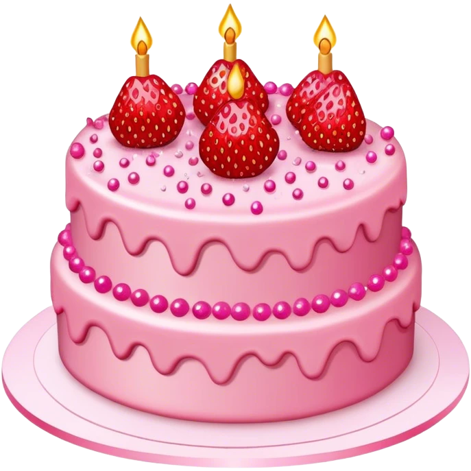 Realistic Strawberry pink birthday cake with red heart sprinkles and pink crystal sprinkles  emoji
