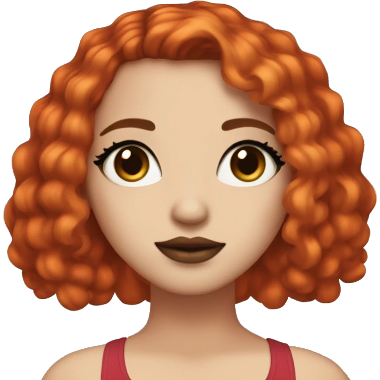 White skin red bob cut hair black eyes, voluminous eyelushes cute lips and nose  emoji