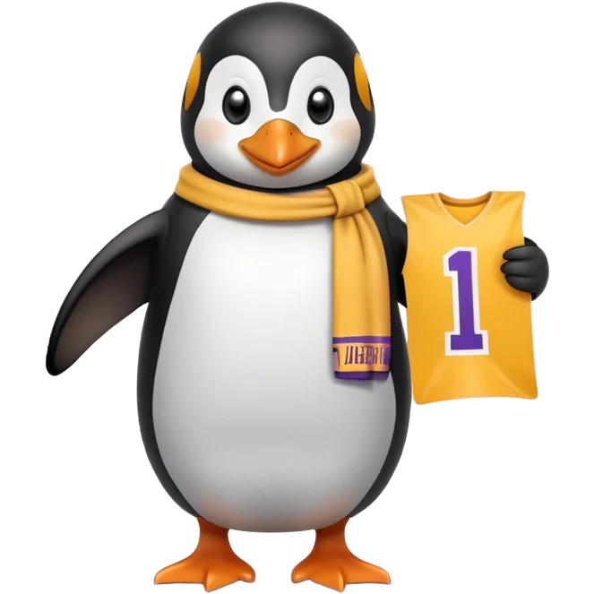A pangwin holding a laker’s poster  emoji