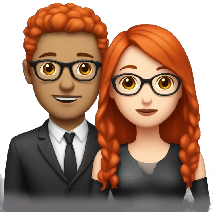 couple kiss,girl with white skin red hair man with withe skin balck hair and glasses emoji