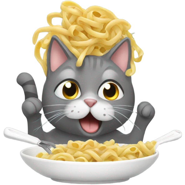 gray Cat eating pasta emoji