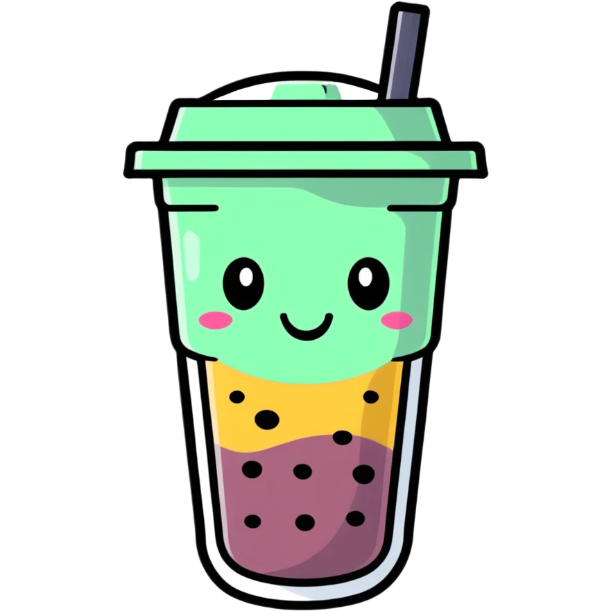kawaii boba tea with a cute smiling face emoji