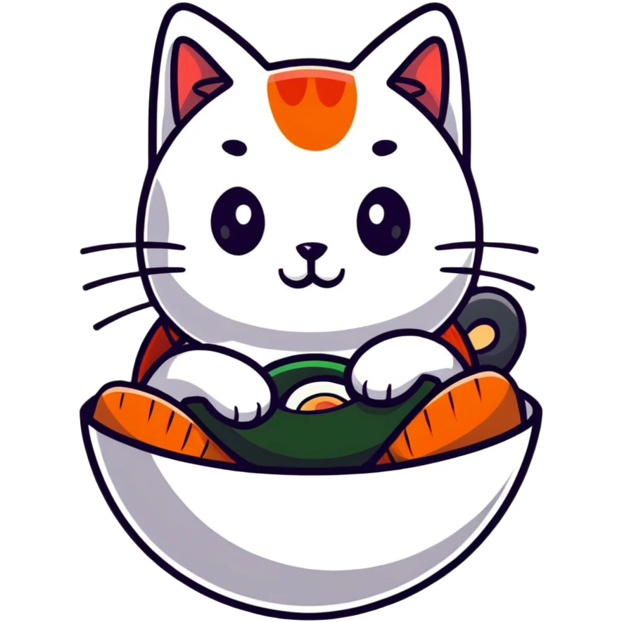 cat sitting in an egg made of sushi emoji