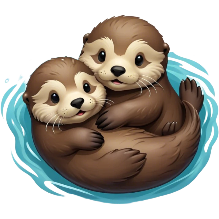 Disney-style, sea otter mom and sea otter pup snuggling floating in the water  emoji