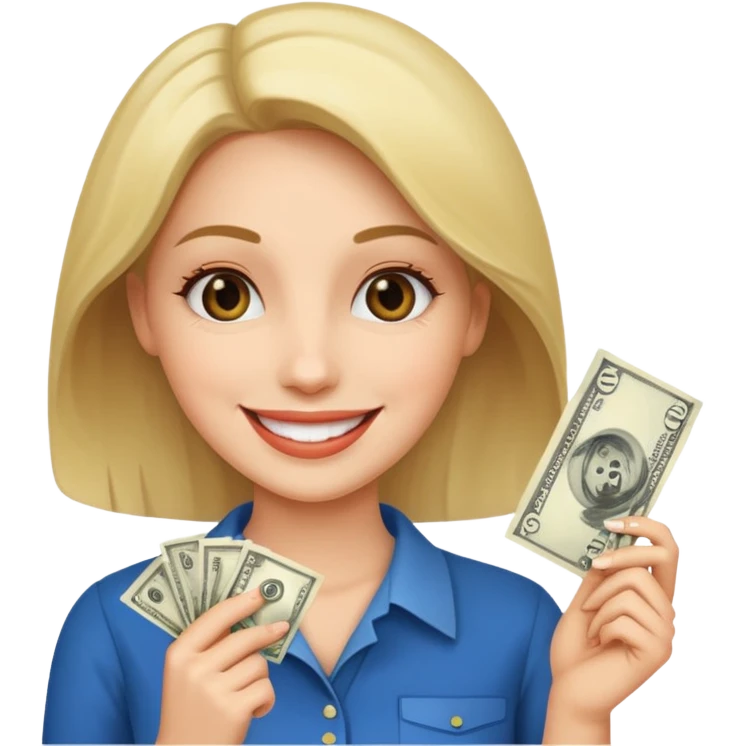 Woman holding dolar emoji