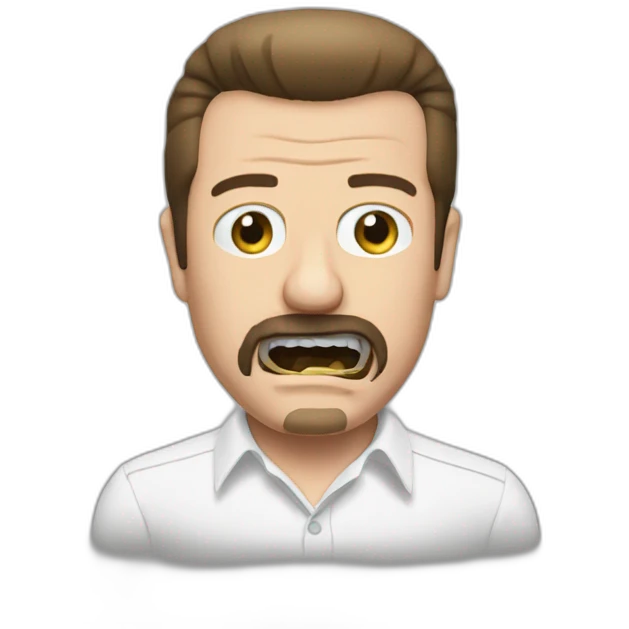 David Brent with fake buck teeth and taping his eyes slanty emoji