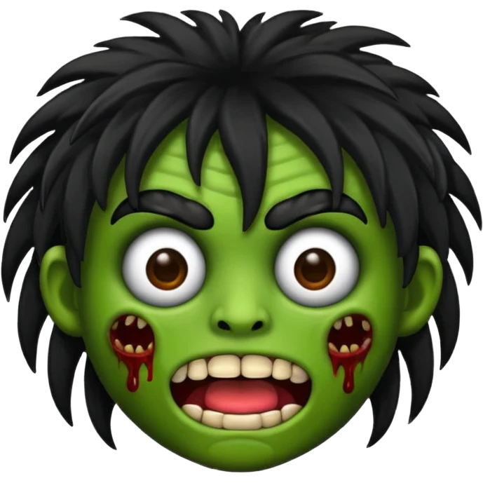 Un emojin de zumbi com cabelo comprido preto e franja emoji