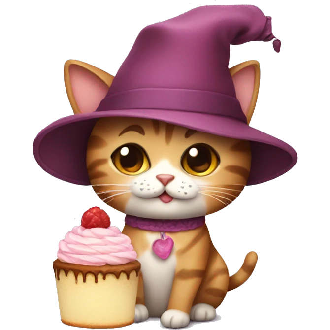 Cat with cute hat holding cake emoji
