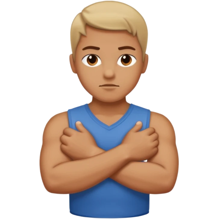 iOS-style 3D emoji: a stern-faced person with arms crossed in an X shape in front of their chest, body leaning slightly forward emoji