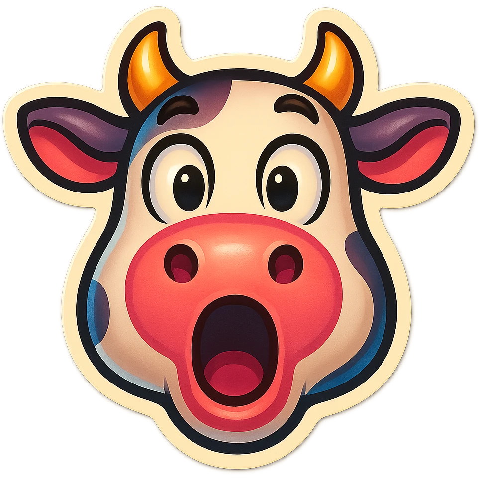 playful cow emoji with a surprised wow expression emoji